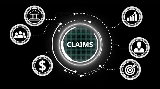 A Claims concept button on a futuristic .Business, Technology and network concept. successful business concept on black background with alpha channel. 4k video animation