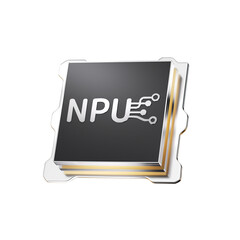 3D rendering of NPU (Neural Processing Unit) chip with transparent background for tech and AI concepts