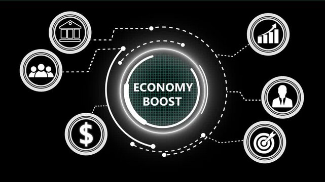 A Economy Boost concept button on a futuristic .Business, Technology and network concept. successful business concept on black background with alpha channel. 4k video animation