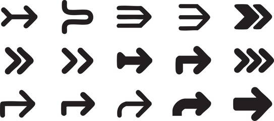 Fototapeta premium Collection of diverse black arrow icons for navigation and directional cues