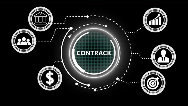 A Contrack concept button on a futuristic .Business, Technology and network concept. successful business concept on black background with alpha channel. 4k video animation