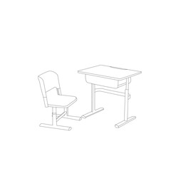 Fototapeta premium WebA clean, line art illustration of a student desk and chair, perfect for educational resources, furniture catalogs, or back-to-school marketing.