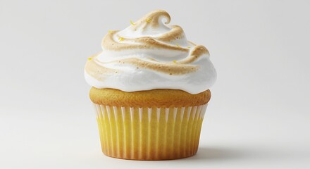 黄色いカップケーキ 上品なメレンゲ 輝く光沢 完璧な焼き色. AI Generated