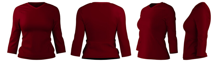 Long sleeve t-shirt in dark red with multiple angles showcased