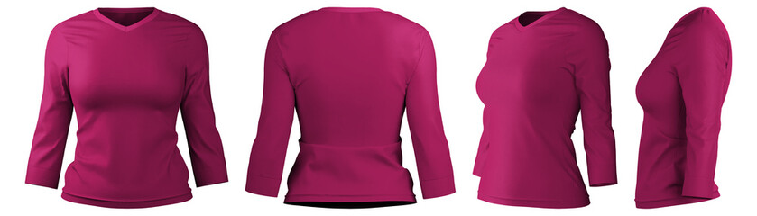 Realistic 3D long sleeve t-shirt design in vibrant fuchsia color