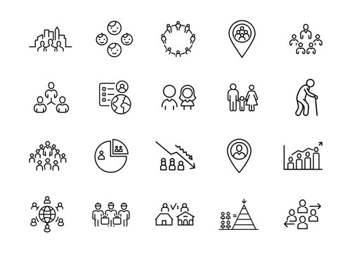 Population outline Icons Set &ndash; Demographics, Community, Growth and Diversity Symbols