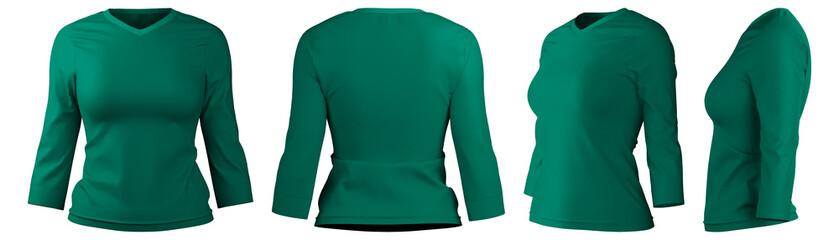Long sleeve t-shirt displayed in a green color with realistic texture