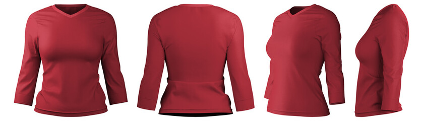 Long sleeve t-shirt design showcasing a realistic red fabric texture