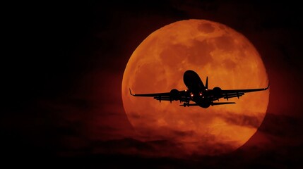 Ghost Airplane Flying Under Halloween Moon