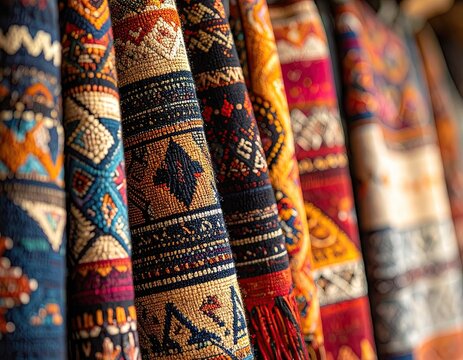 Colorful Woven Textiles with Geometric Patterns - Powered by Adobe