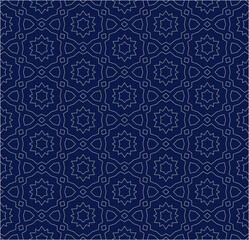 Seamless Blue Wallpaper with Gray Geometric Floral Lines – Vector Design