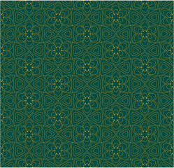 Seamless Emerald Green Wallpaper with Gold Geometric Floral Pattern – Vector Design