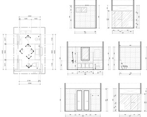 2D Interior Design Drawing – Bathroom Plan & Elevation Vector