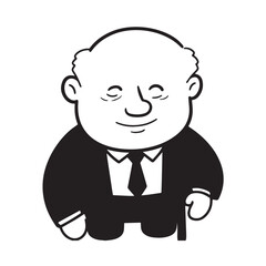 Old person in formal suit black and white vector illustration portrait elegant classic digital artwork