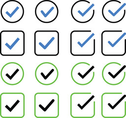 checkmark icon set, checkmark red cross green button symbol, check box icon with right and wrong buttons, transparent white background,
