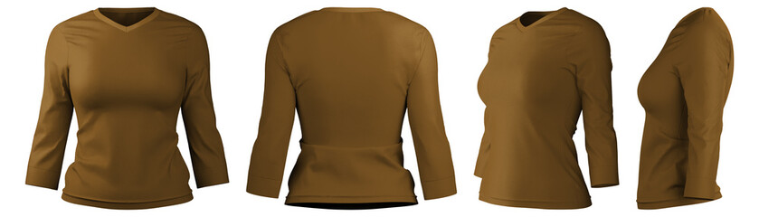 Realistic 3D long sleeve t-shirt design in brown color