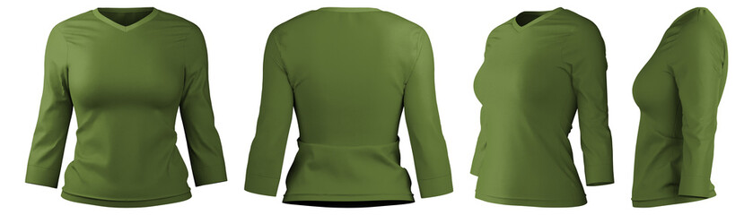 Long sleeve t-shirt design in olive green with realistic texture