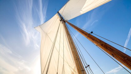 Obraz premium Sail and mast against a vibrant blue sky