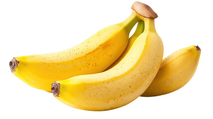 Freshly ripe yellow bananas isolated on transparent background showing detailed texture and bright colors