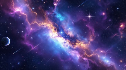 Cosmic Symphony - A Vibrant Nebula and Distant Moon.