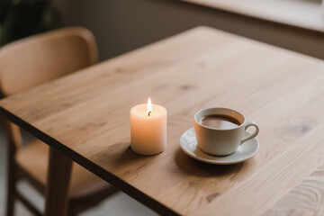 Minimalist Setup with Candle and Hot Beverage