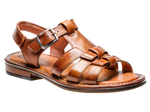 Brown leather gladiator sandals with buckle isolated on a transparent background strap