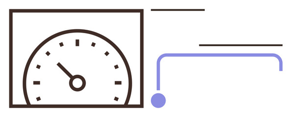 Speedometer inside a rectangle with a pointer, paired with connected lines. Ideal for performance tracking, efficiency analysis, speed monitoring, progress visualization, data management