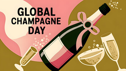 Global Champagne Day Celebration With Bubbly Drinks And Bottle holiday