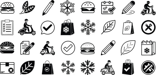 Assorted Black and White Icons Representing Diverse Concepts and Services in a Modern Flat Design