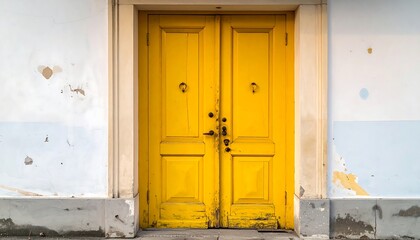 Vintage yellow door on a weathered building