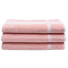 Stack of Soft Pink Towels with White Stripes on White Background