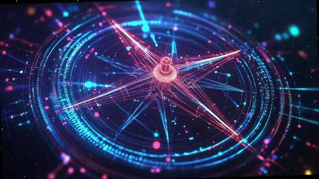 Futuristic Compass Direction On Digital , Business strategy achievement.