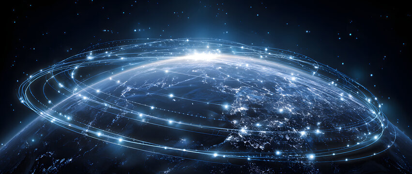 Connection lines around Earth globe/Concept of interet, social media, travelin or logistics, futuristic echnology theme backgroundwith circles and lines. - Powered by Adobe