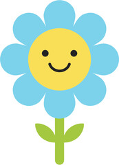 Flat Design Smiling Daisy Flower with Stem and Leaf Icon