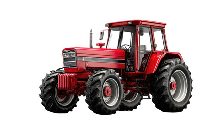 Obraz premium Vintage Red Tractor: A vibrant red tractor, a symbol of agricultural power and efficiency, sits prominently against a clean backdrop, exuding nostalgia and functionality.