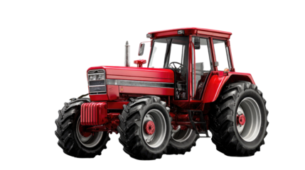 Vintage Red Tractor: A vibrant red tractor, a symbol of agricultural power and efficiency, sits prominently against a clean backdrop, exuding nostalgia and functionality.