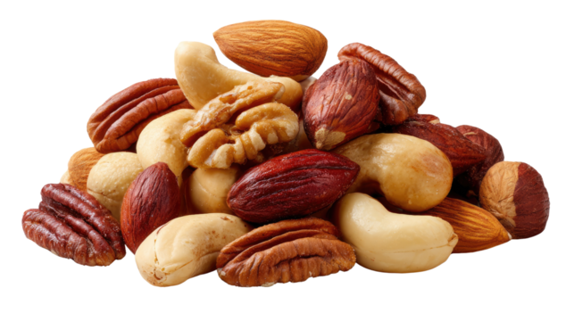 Nut Variety: A close-up shot showcases a colorful and tempting array of different nut types, perfect for healthy snacks and culinary endeavors.