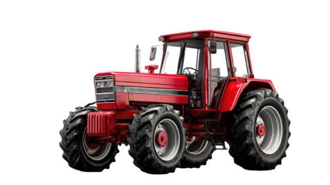 Vintage Red Tractor: A vibrant red tractor, a symbol of agricultural power and efficiency, sits prominently against a clean backdrop, exuding nostalgia and functionality.