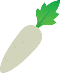 Stylized Daikon Radish Illustration with Leafy Top in Flat Minimal Design