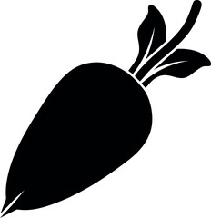 Minimal Black Silhouette of Daikon Radish with Leafy Greens