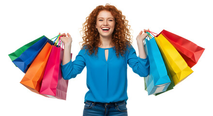 Excited Woman Carrying Colorful Shopping Bags