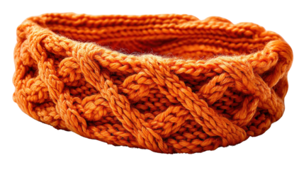 Cozy Knitted Neck Warmer: An intricately designed, orange knitted neck warmer, perfect for adding a touch of warmth and style to any cold-weather ensemble.