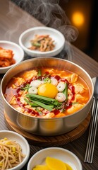 Sundubu jjigae korean sup food
Makanan khas korea sup tahu dan kimchi
