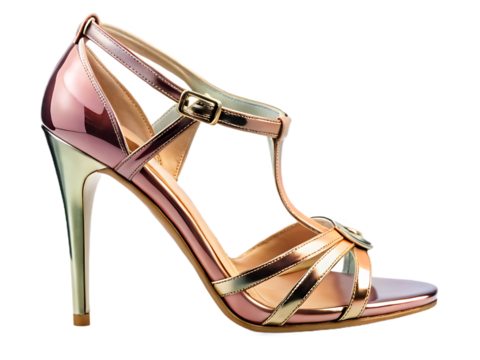 Metallic Strappy Stiletto Sandal isolated on a transparent background shoe heel