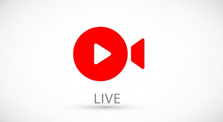 Live stream icon with play button in red circle, symbol for online video broadcasting