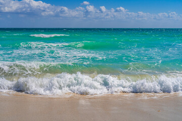 Sea waves, summer background. Stormy sea waves. Summer sea beach wave. Foamy sea beach waves. Summer ocean breeze. Dreamy summer beach background. Ocean waves.