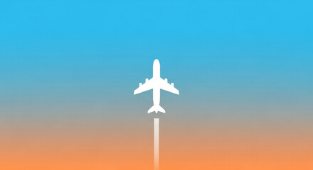 An airplane flying in the sky the airplane is a simple white silhouette