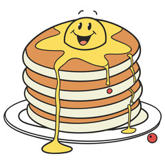 Vector art of stack of pancakes with syrup, radiating a cheerful and comforting breakfast vibe