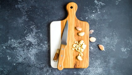 Garlic cloves on wooden cutting board