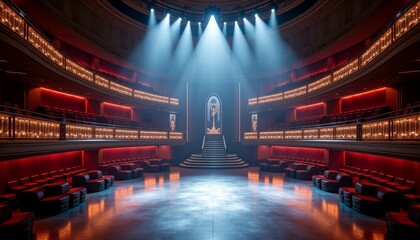Grand Multi Level Club Interior Dramatic Spotlights and Tiered Balconies for an Epic Night